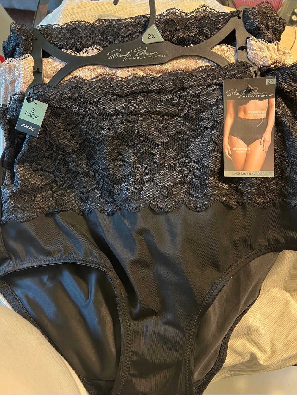 Marilyn Monroe Black Lace High-Rise Shaping Briefs - 3 Pack (2X)